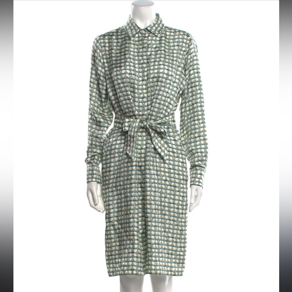Max Mara Cupido Silk Logo Monogram Shirt Dress Geometric Midi Quiet Luxury - Picture 11 of 16